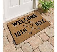Funny Welcome Mat with Rubber Back 18"(W) x 30"(L)Welcome To The 19TH Hole Golf Theme Doormat for Entrance Way Decorative Mats for Front Porch Entry Door Mat No Slip Rubber Doormat Golf Theme Decor