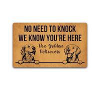 Funny Welcome No Need to Knock We Know You Are Here Doormat Indoor Entrance Way Low Profile Non-Slip Rubber Backing Mat for Front Door Decorative Rug for Patio and Porch 18" x 30" (Golden Retriever)