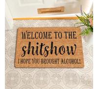 Funny Welcome Personalized Home Decor Mats Welcome To The Shitshow Hope You Brought Alcohol 15.9"(W) X 23.7"(L)Funny Housewarming Gift Doormat Anti-Slip Monogram Area Rug For The Entrance Way Indoor