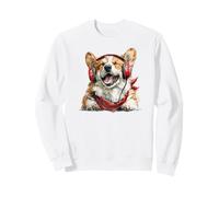Funny Welsh Corgi with Headphones Grooving to Music Sweatshirt