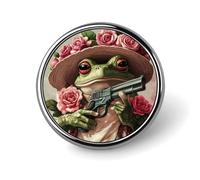 Funny Western Frog Gun Round Button Pins Lapel Pin Brooch Badge Clothing Hats Decor for Women Men Gifts