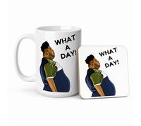 Funny What A Day Work Mug, Novelty Harvey Price Viral Meme, Office Humour Coffee Cup, Bad Day Mug, Gift for Colleague, Friend, Him or Her (Mug & Coaster Set, 15oz White)