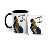 Funny What A Day Work Mug, Novelty Harvey Price Viral Meme, Office Humour Coffee Cup, Bad Day Mug, Gift for Colleague, Friend, Him or Her (Mug & Coaster Set, 11oz Black)
