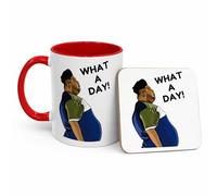 Funny What A Day Work Mug, Novelty Harvey Price Viral Meme, Office Humour Coffee Cup, Bad Day Mug, Gift for Colleague, Friend, Him or Her (Mug & Coaster Set, 11oz Red)