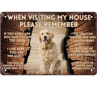 Funny When Visiting My House Please Remember Golden Retriever Rules Wall Decor Tin Sign Retro Poster Dog Lovers Wall Art For Home Bar Restaurant Cafe Gas Shop Plaque Office Wall Decor 8x5.5 Inch