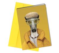 Funny Whippet Dog Birthday Card/Anniversay Card/Get Well Greeting from the Dog in Yellow Coat with Sun Glasses #168f