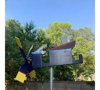Funny Whirligig Garden Decor, Jaws Disaster Whirligig ,Funny Shark Windmill, Yard Art Wind Spinner, Whirligig Decor for Patio Lawn Garden
