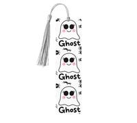 Funny White Big Eyes Ghost with Spider Wooden Bookmarks for Book Lovers, Handmade DIY Book Mark with Colorful Tassels Double-Sided Printed Page Markers Artistic Book Accessories Gift for Women Men