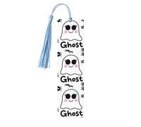 Funny White Big Eyes Ghost with Spider Wooden Bookmarks for Book Lovers, Handmade DIY Book Mark with Colorful Tassels Double-Sided Printed Page Markers Artistic Book Accessories Gift for Women Men