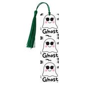 Funny White Big Eyes Ghost with Spider Wooden Bookmarks for Book Lovers, Handmade DIY Book Mark with Colorful Tassels Double-Sided Printed Page Markers Artistic Book Accessories Gift for Women Men