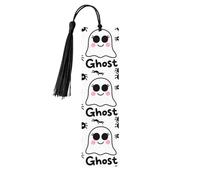 Funny White Big Eyes Ghost with Spider Wooden Bookmarks for Book Lovers, Handmade DIY Book Mark with Colorful Tassels Double-Sided Printed Page Markers Artistic Book Accessories Gift for Women Men