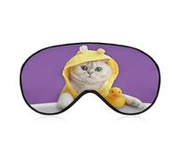 Funny White Cat in A Yellow Coat Sleep Mask Blindfold for Sleeping Elastic Blackout Eye Mask Cover for Full Night's Sleep Travel and Nap