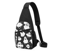 Funny White Ghost Casual Sling Bag Crossbody Shoulder Pack,Durable Polyester Chest Bag with Multiple Pockets and Key Holder,Adjustable Strap for Men Women