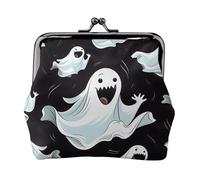 Funny White Ghost Full Double-Sided Printed Pattern Women's and Girls' Fashionable Leather Kiss Lock Coin Purse Card Bag