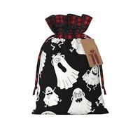 Funny White Ghost Print Christmas Wrapping Bags Gift Bags With Drawstring, Xmas Party Presents And Favors