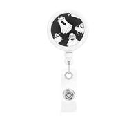 Funny White Ghost Print Retractable Badge Holder with Clip Name Card Holders for Office Worker Doctor Nurse