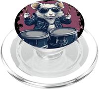 Funny White Rat with Drums for a Party Groove PopSockets PopGrip for MagSafe