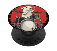 Funny White Rat with Drums for a Rocking Beat PopSockets Adhesive PopGrip