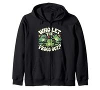 Funny Who Let The Frogs Out Cute Frog Meme Zip Hoodie