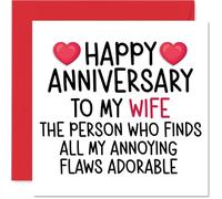 Funny Wife Anniversary Card - Adorable Flaws - Cheeky Happy Anniversary Card for Wife from Husband Partner, 145mm Joke Humour Anniversaries Greeting Cards