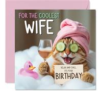 Funny Wife Birthday Card, Relaxing Bath Cat