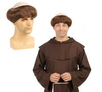 Funny Wigs, Brown Monk Style Bowl Cut Wig, Funny Wig for Men Halloween Cosplay Party, Lightweight Bald Head Costume Accessory for Fancy Dress