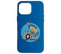 Funny Wild Drummer Drumming on Drum Kit Cartoon Illustration Case for iPhone 16 Pro Max