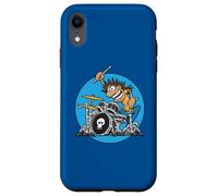 Funny Wild Drummer Drumming on Drum Kit Cartoon Illustration Case for iPhone XR