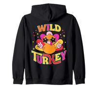 Funny Wild Turkey Groovy Thanksgiving Retro Party Zip Hoodie