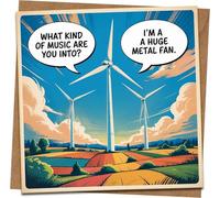 Funny Wind Turbine Pun Greeting Card - Huge Metal Fan Joke - 145mm x 145mm Square - Birthday, Anniversary or Just Because - Kraft Envelope Included