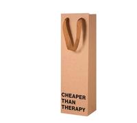Funny Wine Gift Bag with "Cheaper Than Therapy" Saying - Reusable Kraft Paper Wrap Bag (4.7″ x 3.5″ x 14″) with Sturdy Handles - Humorous Gag Gift for Wine Lovers, Parties, Secret Santa