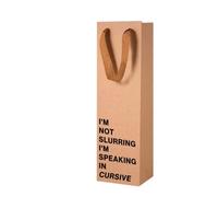 Funny Wine Gift Bag with "I'm Not Slurring I'm Speaking in Cursive" Saying - Reusable Kraft Paper Wrap Bag (4.7″ x 3.5″ x 14″) with Sturdy Handles - Humorous Gag Gift for Wine Lovers, Parties