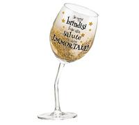 Funny Wine Glass - "If Every Toast Were To Health I Would Be Immortal Now!" - Slanted Goblet With Bent Stem - Original Ironic Gift For Wine Lovers