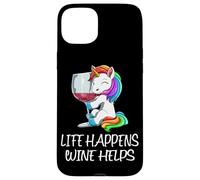Funny Wine Unicorn Life Happens Wine Helps Saying Case for iPhone 15 Plus