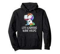 Funny Wine Unicorn Life Happens Wine Helps Saying Pullover Hoodie