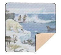 Funny Winter Beach Bear Penguin Soft Foam Baby Gym & Activity Mat for Floor Cozy Breathable Tummy Time Mat for Babies Infants Toddlers, 50'' x 50''