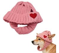 Funny Winter Dog Beanies Cap with Pompon Crocheted, Adorable Dog Hat Red Beanie Snood Wrap for Pets Cat Dogs (Pink M)