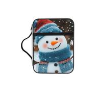 Funny-Winter-Snowman Bible Cover Case with Handle, Water-Resistant Oxford Fabric Bible Bag Organizer with Zipper Pockets for Church