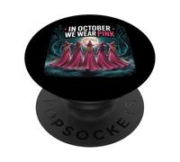 Funny Witch Breast Cancer Awareness In October We Wear Pink PopSockets Adhesive PopGrip