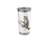 Funny Witch Cat on Broomstick Drinking Coffee Vintage Stainless Steel Insulated Tumbler