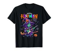Funny Witch Playing Guitar Happy Halloween Boys Girls Kids T-Shirt
