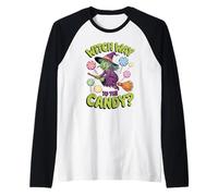 Funny Witch Way to The Candy Halloween Design Raglan Baseball Tee