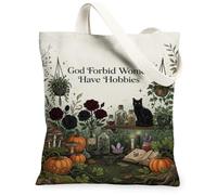Funny Witchy Cat Quote Autumn Canvas Tote Bag 13x15 Inch, Green, 13x15 Inch