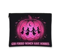 Funny Witchy Quote Pumpkins Halloween Makeup Bag 7x9 Inch | Dancing Witches Graphic, Cosmetic Bag, Humorous Quote, Fanciful Dark Theme, Compact Storage, Versatile Organization