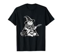 Funny Wizard Cat Playing Electric Guitar Rock Graphic Tee T-Shirt