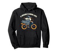 Funny Wizard Riding Bicycle Never Late Saying Pullover Hoodie