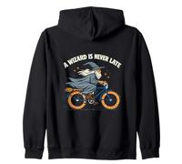 Funny Wizard Riding Bicycle Never Late Saying Zip Hoodie