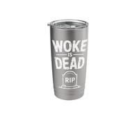 Funny Woke is Dead Rip Tombstone Sarcastic Message Stainless Steel Insulated Tumbler