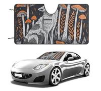 Funny Wolf and Mushroom Car Windshield Sun Shade, Reflector Car Sun Visor, Foldable Front Window Sunshade Cover, Heat Insulation, Blocks UV Rays, Keeps Vehicle Cool, for SUV Truck(51"x28")