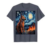 Funny Wolf Art Painting Dog Lover Starry Night Wolf Van Gogh T-Shirt, Men, Heather Blue, 5X-Large